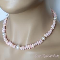 Pink Opal (Andenopal) Kette mit schimmernden weißen Perlen