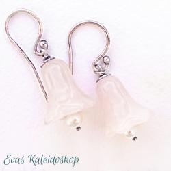 Zartrosa Glöckchen Ohrhänger  aus Rosenquarz mit Perle und Silber