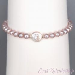 Armband aus aschrosa Perlen mit Münz-Perle und Verlängerung