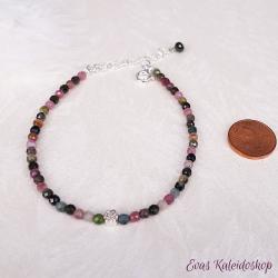 Buntes, zartes Turmalin Armband mit kleiner Silberrose