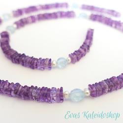 Amethystkette mit Aquamarin und kleinen Perlen