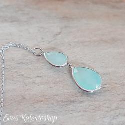 Aqua Chalcedon Tropfen Anhänger mit Kette  