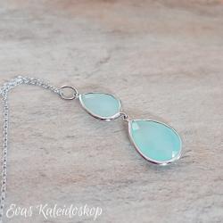 Aqua Chalcedon Tropfen Anhänger mit Kette  