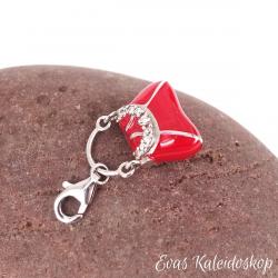 Charm: Rote, mit Glitzersteinen besetzte Handtasche aus Silber 