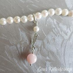 Anhänger/Charm mit Engelsflügel, Perle und Pink Opal