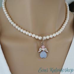 Engel Charm/Anhänger mit Sterling Silber Chalcedon und Pink Opal, kleiner Schutzengel