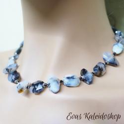 Dendriten-Achat Kette mit schwarzem Spinell und Silber