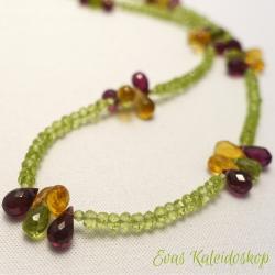 Peridot Kette mit facettiertem Peridot-, Granat- und Citrintropfen