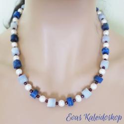 Kette aus Lapis Lazuli, Chalcedon, Perle und Granat