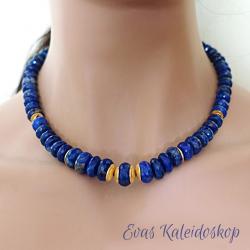 Lapis Lazuli Kette, leuchtend blau, facettiert mit Goldelementen