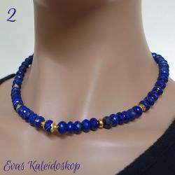 Lapis Lazuli Kette, leuchtend blau, facettiert mit Goldelementen