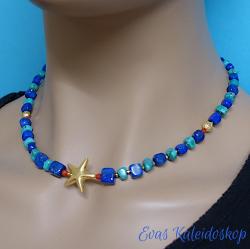 Maritime Kette aus Lapis und Türkis mit großem Seestern