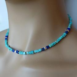 Kette aus Türkis und Lapis Lazuli Würfeln in bicolor