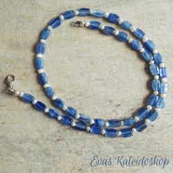  Zierliche Kyanitkette mit Perlen, klassisches weiß-blau