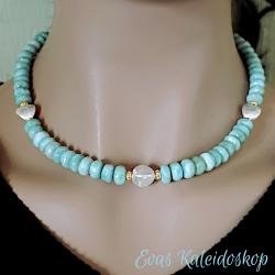 Larimar Kette mit  großen, gebürstenen Silber Elementen