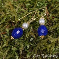 Lapis Lazuli Ohrhänger mit Perle, vergoldete Silber Ohrhaken