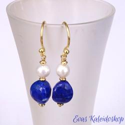 Lapis Lazuli Ohrhänger mit Perle und vergoldeten Silber Ohrhaken