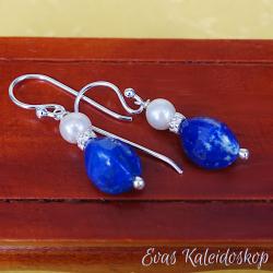 Lapis Lazuli Ohrhänger mit weißer Perle und  Sterlingsilber