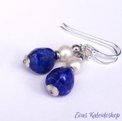 Lapis Lazuli Ohrhänger mit Perle und rhodiniertem Sterlingsilber