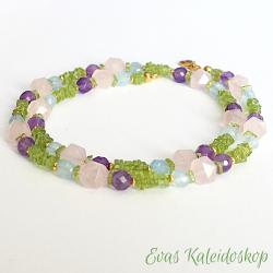 Peridotkette mit Rosenquarz, Amethyst und Aquamarin
