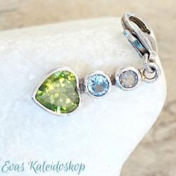 Charm/Anhänger mit Peridot Herz, Blautopas und Weißtopas