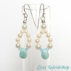 Elegante große tropfenförmige Perlen-Ohrhänger mit Larimar