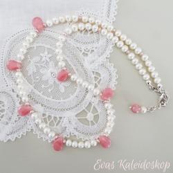 Romantische Perlenkette mit kräftig rosa Rhodochrosit-Tropfen