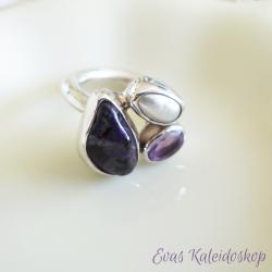  Design Ring mit Sugilith, Amethyst und Perle