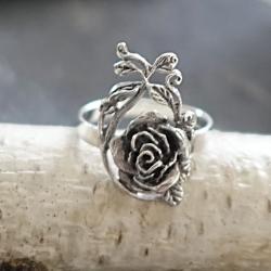 Silber Ring mit Rose, romanisch verspielt, Sterling Silber