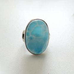 Großer Larimar Ring, Sterling Silber, Größe 62