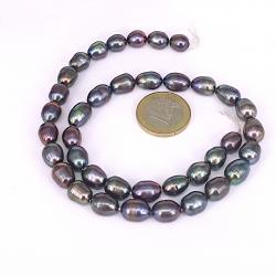 Schmuck DIY: Große ovale dunkle Perle, peacockfarben